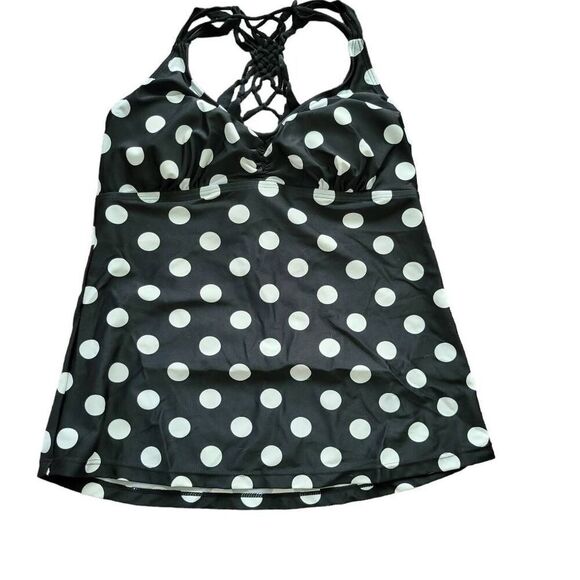 Bikini Tankini Black Polka Dots Braided Color Pop Two Piece Bathing Swim Suit - Picture 4 of 11